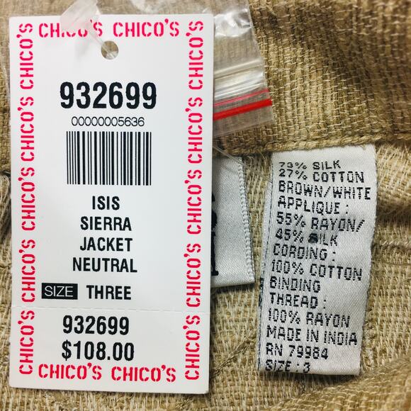 Chico's Sierra Patchwork Silk Cotton Women's Jacket Size XL - Picture 6 of 8